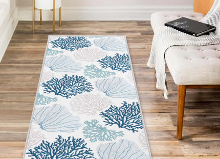 Coastal Runner Rug Beach Hallway Rugs Non-Slip Nautical Coral Machine Washable Rugs Modern Floor Carpet for Kitchen Bathroom Laundry Bedroom Living Room, 2x6