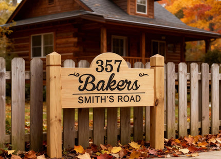 Personalized Outdoor Wood Decor Custom Family Name Wood Cabin Sign with Posts Engraved Wooden Address Sign Outdoor Camping Signs Housewarming Gift