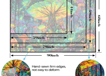 Kanuyee Blacklight Giant Mushroom Tree Forest Tapestry, UV Reactive Fantasy Wonderland Wall Art for Room Decor, Luminous Nature Home Decor 60L x 44W