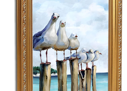 Gold Framed Seagull Canvas Wall Art Coastal Sea Birds Paintings Pictures Wall Decor Teal Ocean Beach posters prints Artwork for Living Room Bedroom Bathroom Home Decoration 9x11in