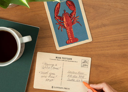 Camden, Maine, Lobster, Woodblock (4x6 Birch Wood Postcards, 2-Pack Stationary, Rustic Home Wall Decor)