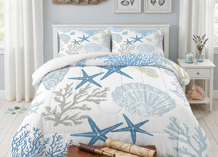 FUYEUN Coastal Comforter Set Twin Size Nautical Bedding for Kids Men Women, Beach Starfish Shell Quilt Bedroom Decor 1 Comforter 1 Pillowcase