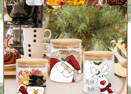 JarThenaAMCS 3Pcs Christmas Glass Storage Jars with Airtight Lid Santa Snowman Reindeer Decorative Canisters Sets for Winter Xmas Home Kitchen Countertop
