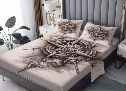 Compass Sheets Twin Sheet Set - Beige Nautical Bed Sheets, Soft Microfiber & Deep Pocket & Wrinkle Free Patterned Bedding Sheets & Pillowcases, 3 Piece ( 1 Fitted Sheet, 1 Flat Sheet, 1 Pillow Case )