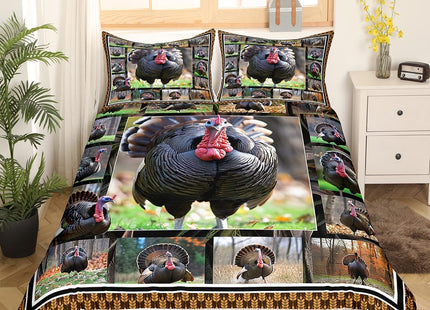 Erosebridal Turkey Duvet Cover Queen Size Wildlife Bird Pheasant Bedding Set Hunting Turkey Comforter Cover Farmhose Bird Chicken Bedroom Decor Quilt Cover for Adult Men Women