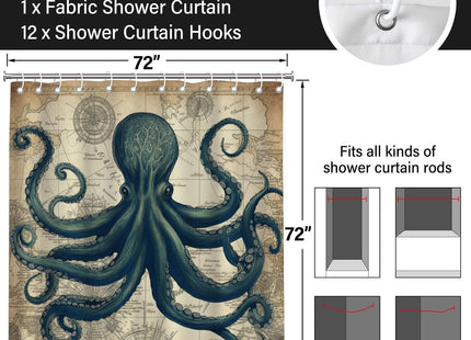 TSLOVER Vintage Nautical Octopus Steampunk Shower Curtain 72x72 Inches