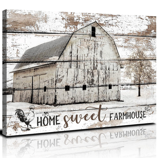 Barn Wall Art Farmhouse Pictures Wall Decor Rustic Barn Pictures Wall Art for Kitchen Living Room Cabin Home Decor Sweet Home Sign Poster Vintage Old White Barn Painting Artwork Decorations 12x16