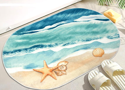 Beach Bathroom Rugs, Starfish Seashell Beach Rug, 21x31 in, Soft and Absorbent Bath Mat, Non-Slip Backing, Summer Oval Mat Floor Rug for Bathroom, Kitchen, Entryway Decor
