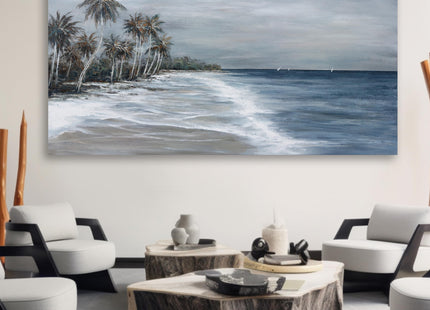 Coastal Wall Art Blue Gray Beach Wall Decor Landscape Abstract Canvas Painting Modern Ocean Artwork Framed for Living Room Bedroom Bathroom Office Decor 58"x29"Can Be Hung Directly