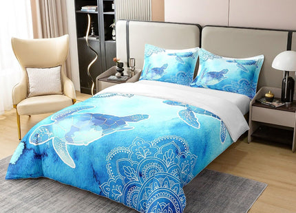 Castle Fairy 100% Nature Cotton Sea Turtle Duvet Cover Full Size for Teens Youth,Wild Flowers Mandala Comforter Cover (Not Comforter),Neon Blue Tie Dye All Season Super Soft Bedding Bedroom Decor