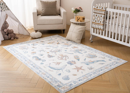 Weaverlane Beachy Coastal 5x7 Washable Nursery Rug (Blue Multi, 5' x 7')