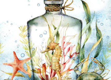Coastal Cocktail Paper Napkins BOTTLED SEAHORSE 40pcs, Decorative Napkins