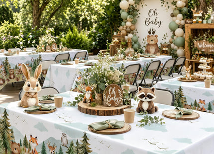 3 Pack Woodland Animal Plastic Tablecloth, Woodland Baby Shower Decorations