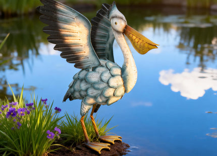 Ultym 18.5" Metal Coastal Pelican Garden Statue, Bird Sculpture
