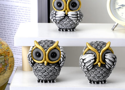3 Pcs Owl Figurines Decor Mini Resin Wise Owl Statues Table Shelf Decor