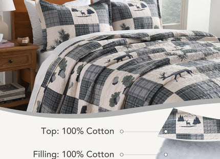 Cabin Quilt Set - 3-Piece Queen Rustic Bedding Set - Lodge Deer Bedspread