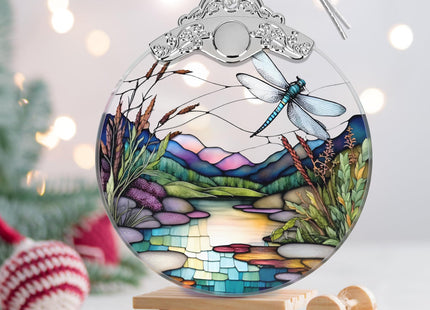 Christmas Stained Glass Dragonfly Ornament - Home Decor - Holiday Present Ideas - Gift Exchange - Fluttering Dragonfly