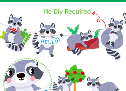 Raccoon Happy Birthday Banners Silver Woodland Party Decoration Themed Cutout for Lover Birthday Woodland Animal Baby Shower Supplies