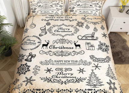 Merry Christmas Kids Duvet Cover Set King Size,Deer Snowflake Rustic Farmhouse Bedding Set,Girls Boys Adults Room Decor,Christmas Trees Flowers Comforter Cover,Brown Retro Quilt Cover,2 Pillowcases