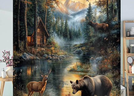Dizifinn Rustic Shower Curain, Country Cabin Woodland Bear Moose Deer Bathroom Accessories, Farmhouse Hunting Camp Fabric Shower Curtains for Bathroom Decor, with Hooks 72x72 Inch