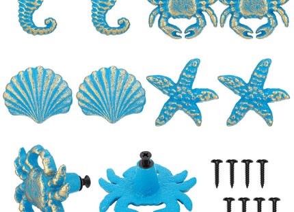 8 Pcs Coastal Nautical Cabinet Knobs, Beach Ocean Themed Drawer Knobs, Blue