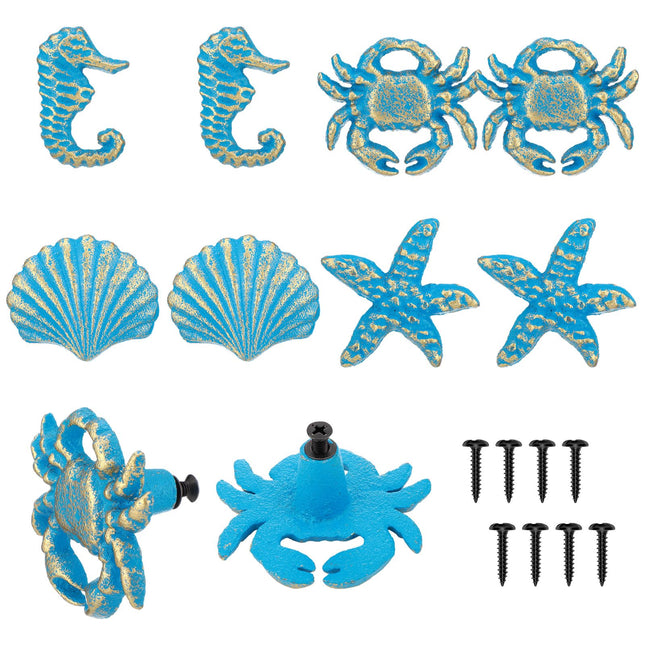 8 Pcs Coastal Nautical Cabinet Knobs, Beach Ocean Themed Drawer Knobs, Blue