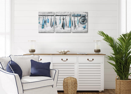 KREATIVE ARTS 3-Piece Vintage Fishing Rod Canvas Wall Art Set 12x16'' Each