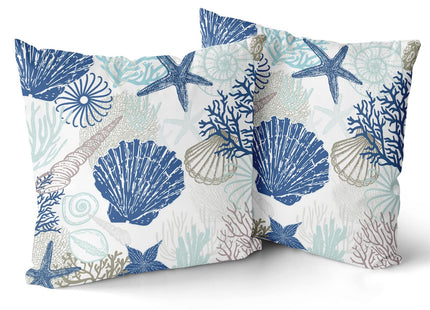 Nautical Coastal Throw Pillow Covers 18x18 Inch Pack of 2 Summer Blue Ocean Themed Pillow Covers Seashell Starfish Beach Decorative Pillowcase Square Cotton Cushion Cover for Bedroom Sofa Home Decor