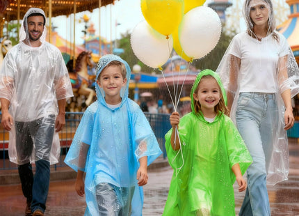 SANXINHT Disposable Rain Poncho Family 10 Pack for Adults & Kids with Hood - 2X-Thicker for Theme Parks, Travel & Outdoors