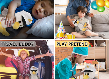 DolliBu Plush Seagull Stuffed Animal - Soft Huggable Gray Seagull Sailor, Adorable Playtime Plush Toy Animal, Cute Sea Bird Cuddle Gifts for Kids & Adults - 8 Inch