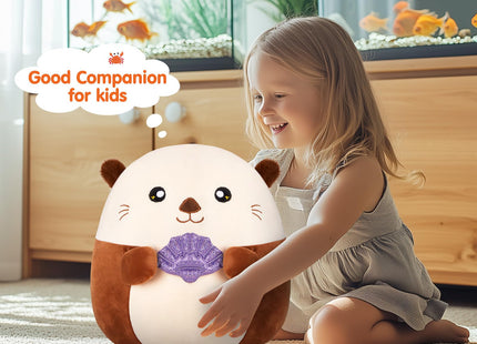 Glow Guards 12” Sea Otter Plush with Fuzzy Ears, Cute Otter Stuffed Animal, Kawaii Otter Plush Toys with Glitter Purple Seashell, Otter Toys Gift