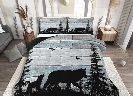 Erosebridal Rustic Twin Comforter Set for Boys Bedding,Forest Wolf Bedding Set for Adults Teens Girls,Farmhouse Woodland Animal Cabin Down Comforter Lodge Hunting Quilt Insert with 2 Pillow Cases
