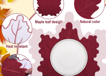 Gandeer 8 Pcs Classic Maple Leaf Placemats Linen Embroidered Washable