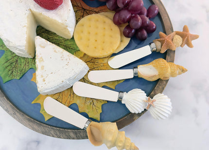 Supreme Housewares Seashell Cheese Spreaders, Hand-Painted Resin Handles with Stainless Steel Blades for Spreading Cream Cheese, Butter, and Jam, Assorted Designs, Set of 4