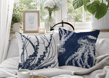 HIWX Navy Blue Coastal Beach Jellyfish Pillow Covers 18x18, Coastal Home Room Decor, Ocean Beachy Jellyfish Decorative Pillow Covers for Couch Bed Home Bedroom Living Room Decor 1 Pack