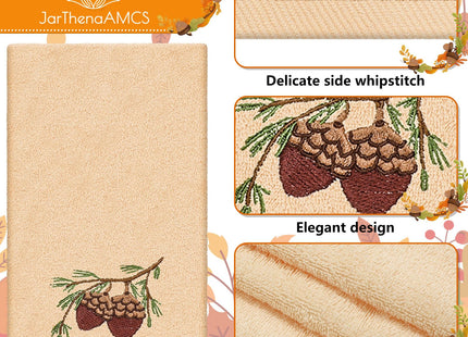 JarThenaAMCS 3Pcs Fall Hand Towels Embroidered Pumpkin Truck Pinecone Cotton Bathroom Towels Autumn Dish Towel for Thanksgiving Drying Cleaning Cooking Gift, 29.5 x 13.7 Inch