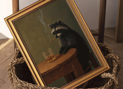 Vintage Gold Framed Raccoon Wall Art Moody Raccoon Canvas Prints