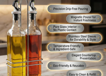 Ellora Farms, Pained Lighthouse, Atlas Chef Pourer & Cruet Glass Bottle, Oil, Vinegar, Wine, Dressing Dispenser, 16 fl oz.