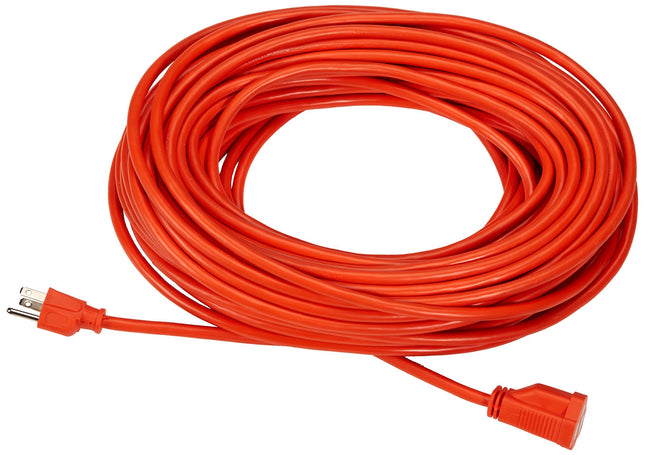 Amazon Basics 100 Foot 3-Prong Vinyl Indoor/Outdoor Extension Cord, Long Power Cord, Grounded Plug for Safety, Moisture Resistant, 10 Amps, 1250 Watts, 125 VAC, Orange