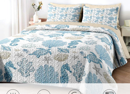 Pamnest Queen Quilt Set, 3 Pieces Sea Shell Coral Bedding, Bedspread