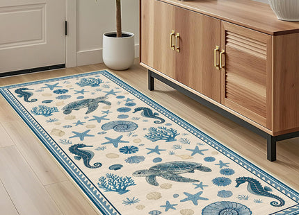Coastal Nautical 2x6 Runner Rug for Hallway Kitchen Bedroom Beach Theme