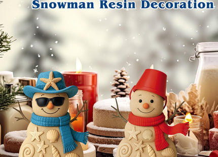 Moucuny 2 Pieces Christmas Beach Snowman Decorations Christmas Resin Sandbeach Snowman Figurine with Starfish Beach Bucket Scarf Table Decor for Holiday Kitchen Home