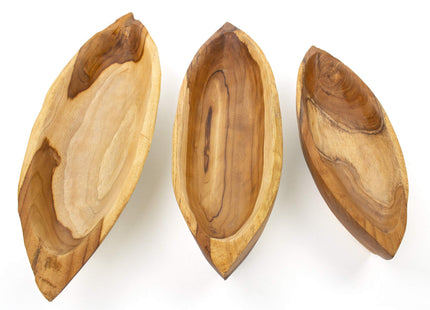 ANDALUCA Teak Wood Hand Carved Canoe Bowls for Home Decor & Kitchen (Set of 3)