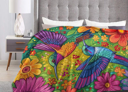 Hummingbird Blanket – Vibrant Floral Hummingbird Gifts for Women, Soft Flannel Decor Blanket for Couch or Room 60"x50"