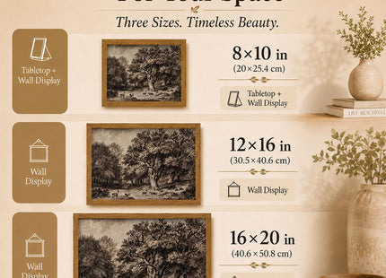 RunRRIn Deer in Forest Landscape Wall Art, Oak-Framed Canvas Print, 8x10