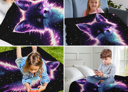 GNEW Fox Blanket for Girls, Cute Galaxy Fox Throw Blankets, Kawaii Fox Gifts for Girls Boys Kids Baby, Fox Lovers Gifts Blanket, Cute Fox Decor, Purple Black Hot Pink Sparkle Starry Stars,80"x60"