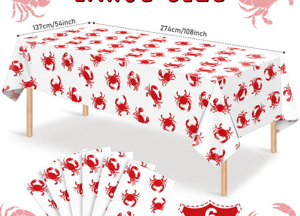 Hauwellter 6 Pack Crab Boil Party Tablecloth, Plastic Disposable Crab Table Cover Rectangle Table Cloth for Summer Birthday Seafood Boil Party Supplies Dining Kitchen Centerpiece, 108x54 Inch