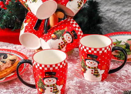 HASENSE Christmas Coffee Mugs Set of 6, 16oz Cups with Snowman Pattern