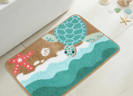 Moutina Coastal Sea Turtle Bathroom Rug 20x32 Inch, Soft and Absorbent Tufted Beach Bath Mat Non Slip Washable, Ocean Nautical Turtle Bathroom Decor