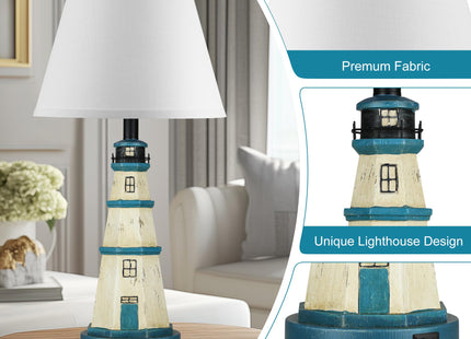 Lighthouse Nautical Table Lamps, Resin Bedside Lamps Set of 2 for Decor